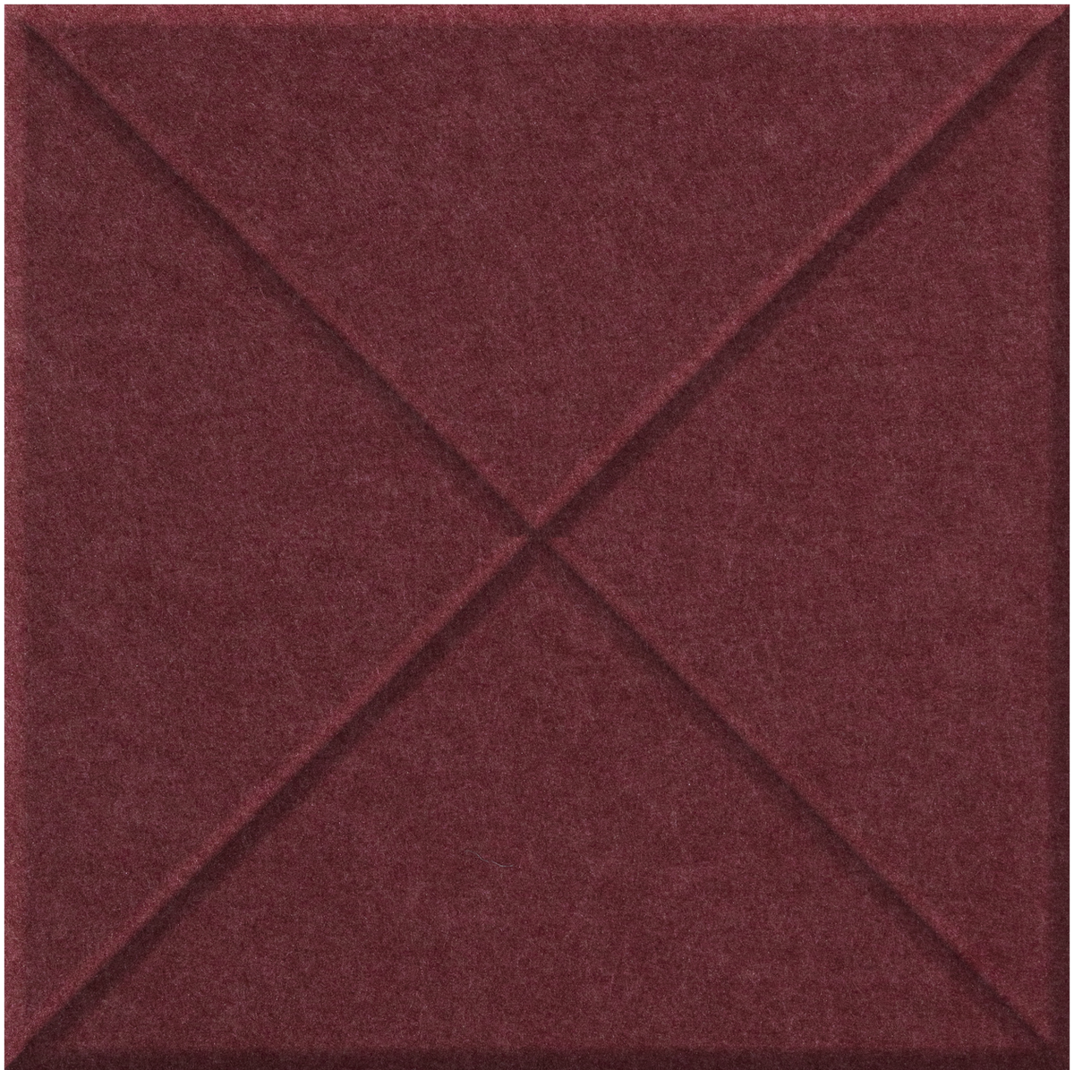 Burgundy tile with raised cross pattern dividing surface into four triangular sections.