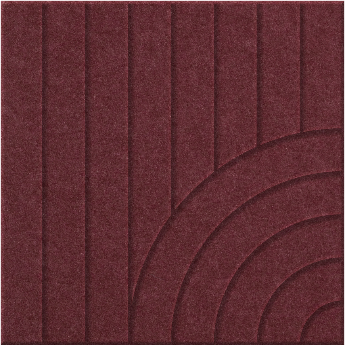 Wine 9mm Engraved Tangent felt sample with concentric quarter circle grooves