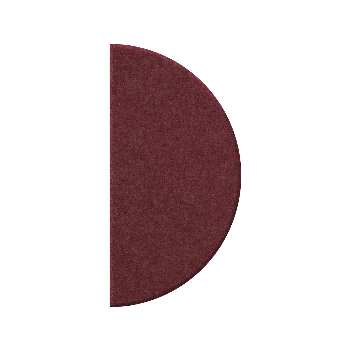 A semi-circular felt rug in a deep burgundy color, shown against a plain white background.