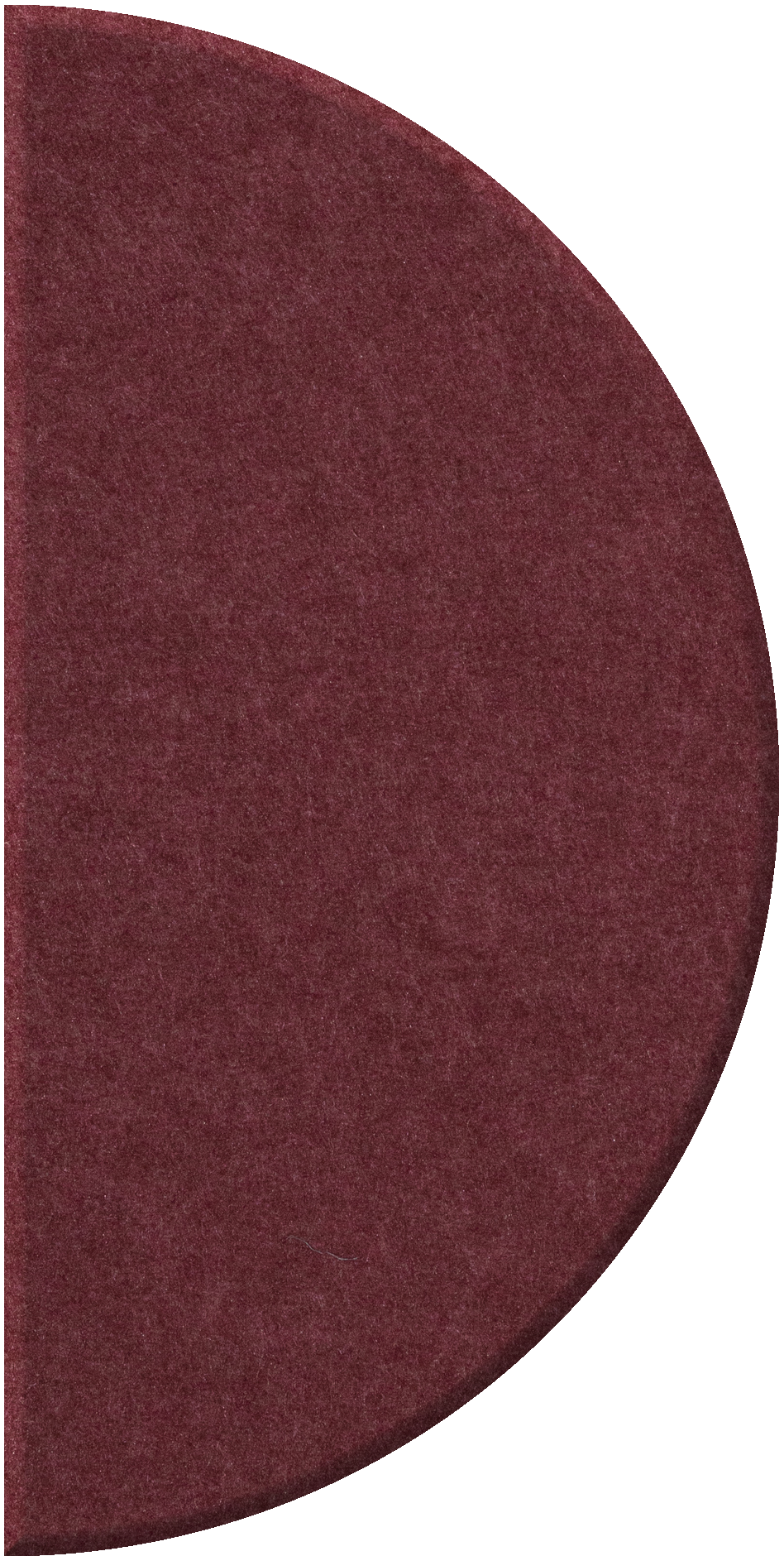 Burgundy half-circle tile with textured surface and curved edge.