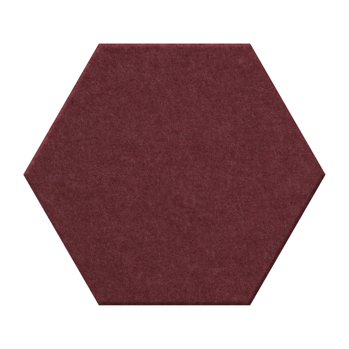 A single hexagonal felt or fabric swatch in a deep burgundy red color, centered on a plain white background.