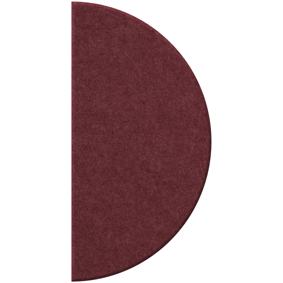 A semi-circular area rug in a deep burgundy color, shown against a plain white background.