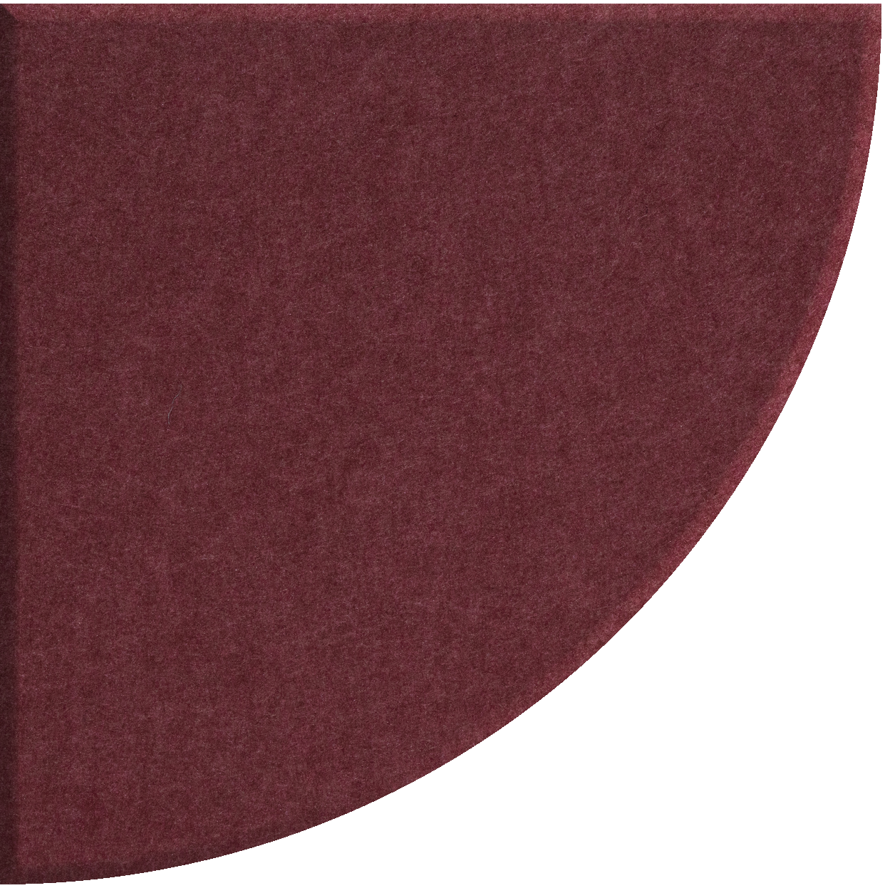 Burgundy quarter circle tile with curved edge and textured surface.