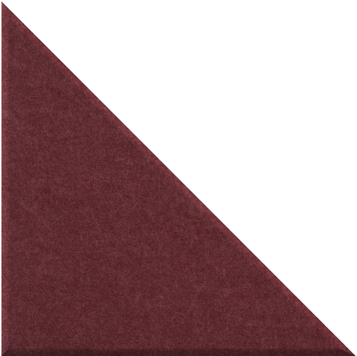 Burgundy right-angled triangle tile with textured surface.