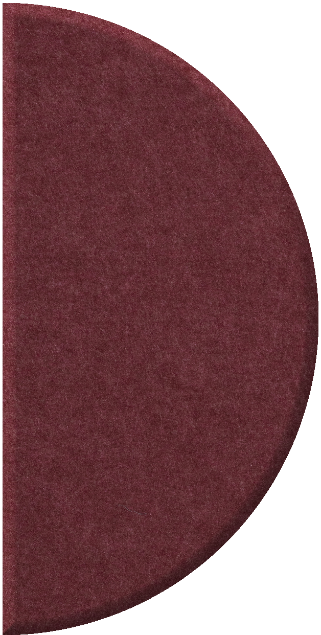 Burgundy half circle tile with textured surface.