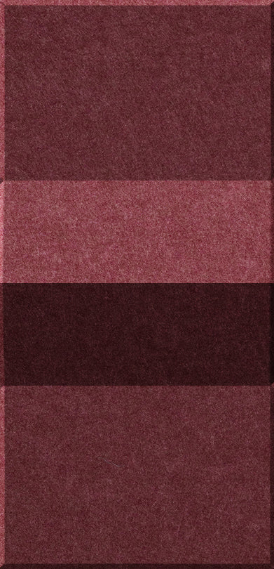 Four individual carpet tiles in varying shades of burgundy and mauve with textured surfaces.