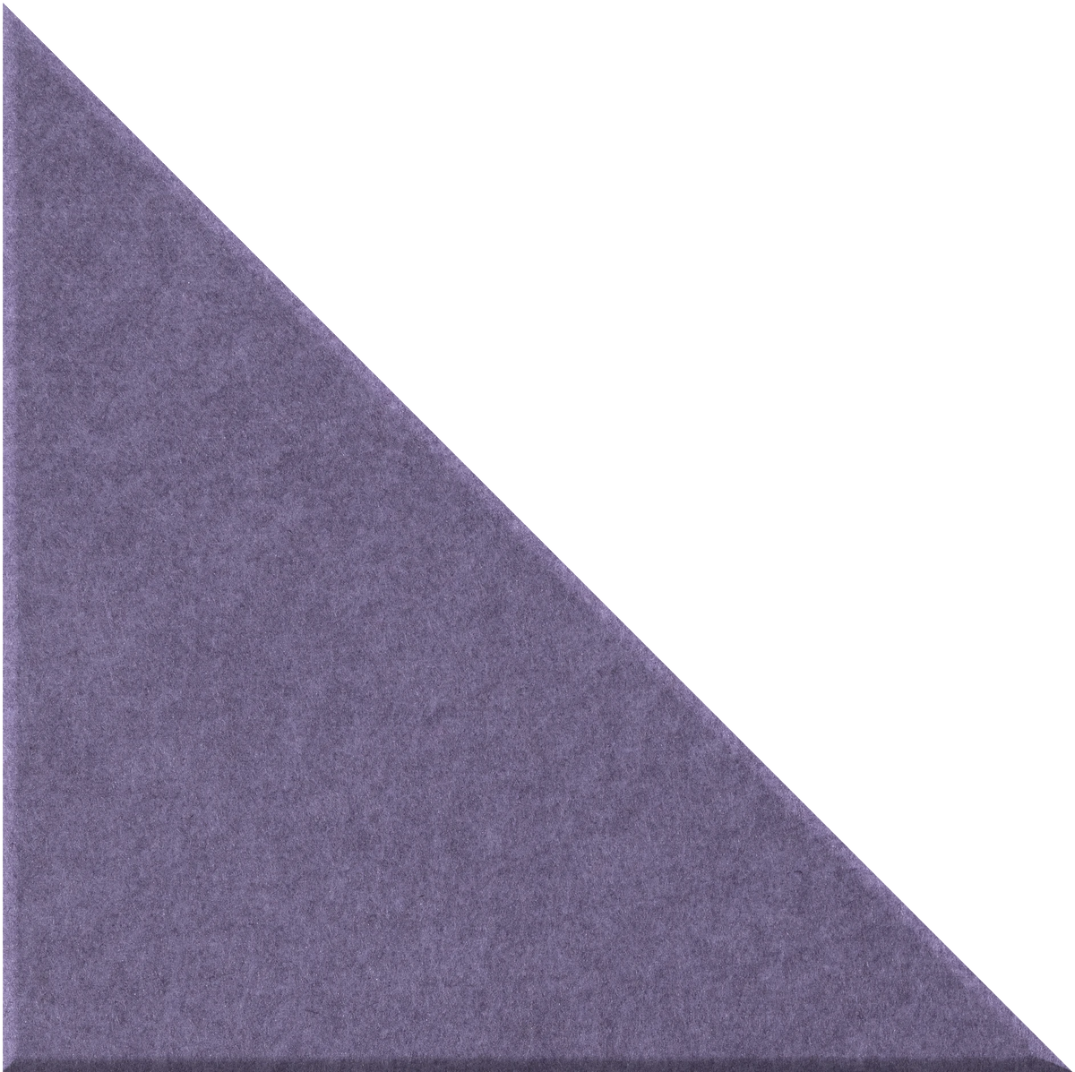 Purple right-angled triangle tile with textured surface against white background.