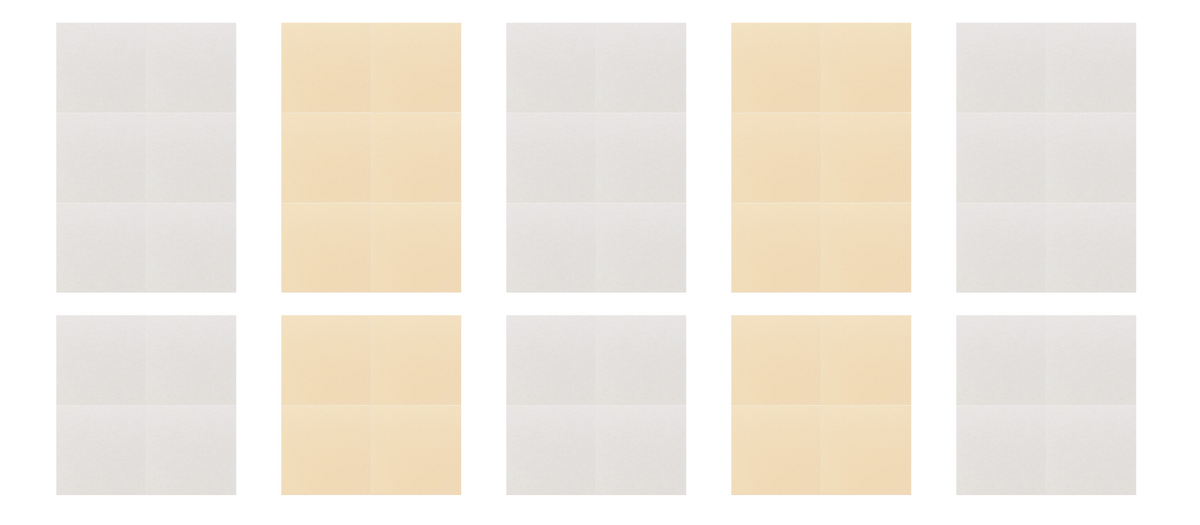 Architectural design layout showing alternating gray and beige rectangular sections arranged in two rows of five panels.