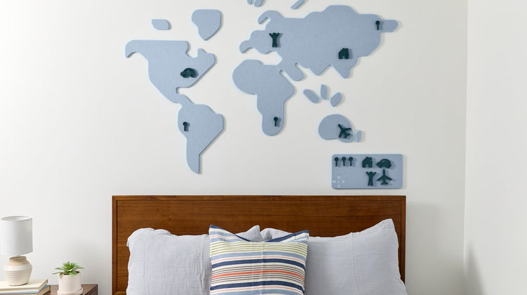 Powder Blue Kid's World Map Wall Art