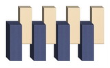 Four vertical rectangular blocks in dark blue and cream alternating colors arranged in a row.
