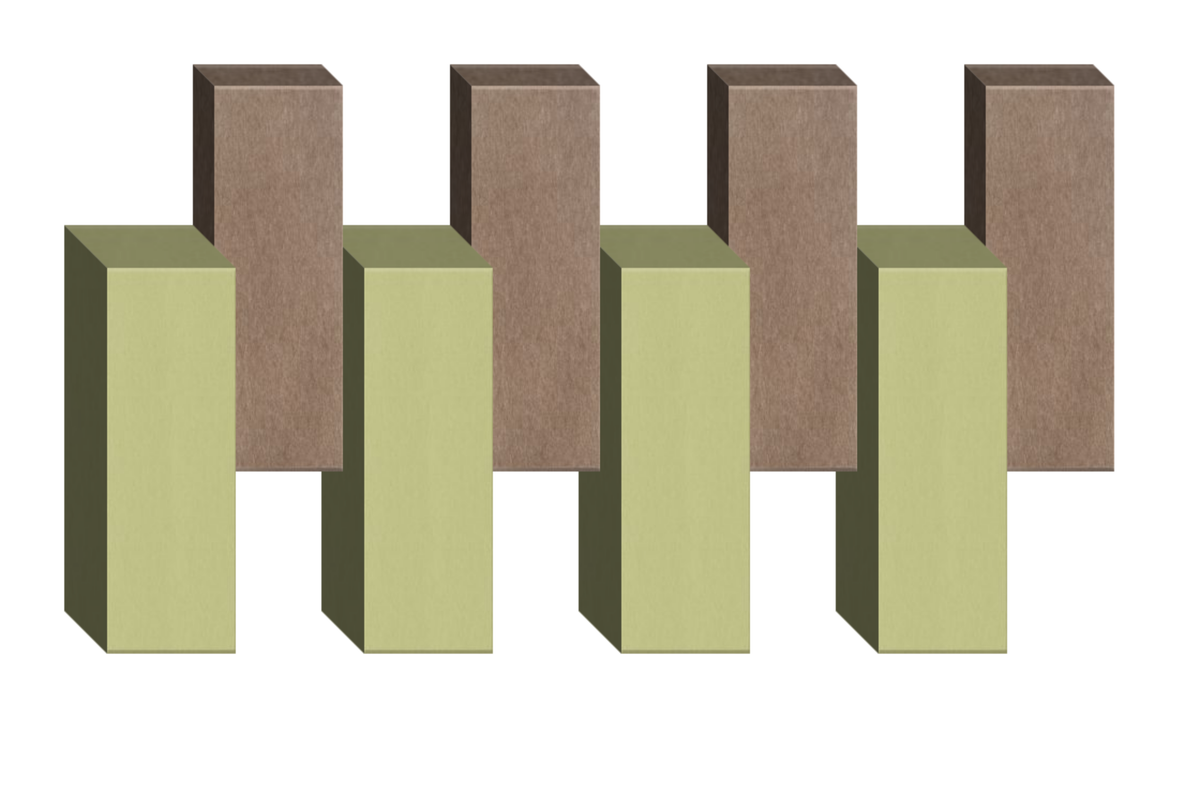 Three-dimensional geometric design featuring alternating pale yellow and taupe rectangular blocks arranged in a staggered pat