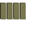 Four tall rectangular boxes with olive green textured surface and dark shadow edges.