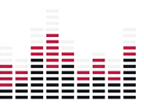 Bar chart with red, black, and gray horizontal bars in ascending and descending patterns across multiple columns.