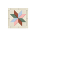 Square tile with geometric star pattern in green, brown, blue, and pink triangular sections on beige background.