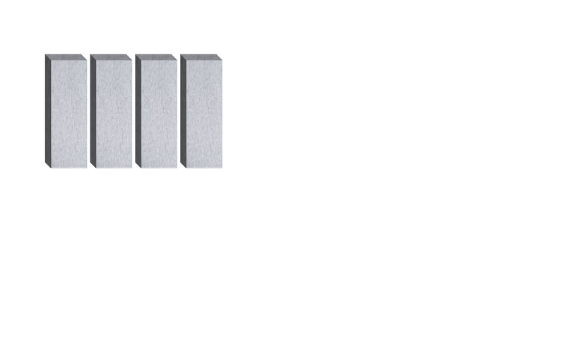Four tall rectangular boxes with light gray textured surfaces and dark gray side edges.