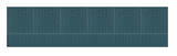 Teal wallpaper with vertical pinstripes and repeating arch pattern in lighter tone.