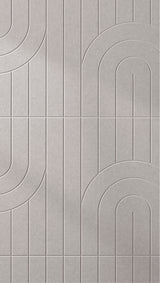 Light gray felt sheet with engraved geometric arch and vertical line pattern throughout.