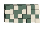 Three-dimensional arrangement of alternating green and cream-colored cubes in a checkerboard pattern.