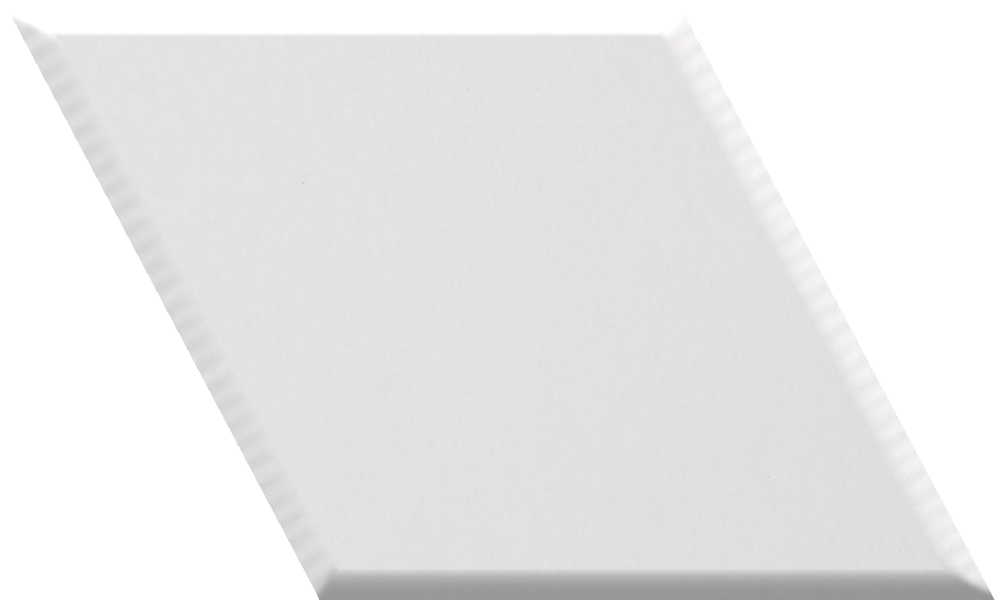White diamond-shaped tile with beveled edges displayed at an angle.