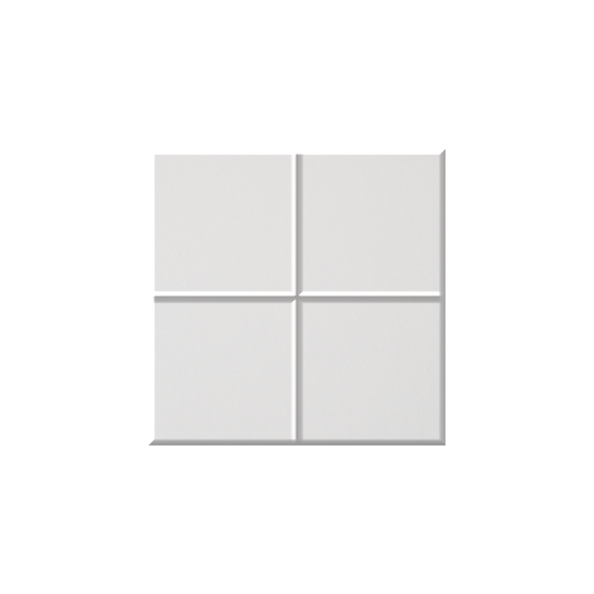 Square white tile with + like engraving in the middle.