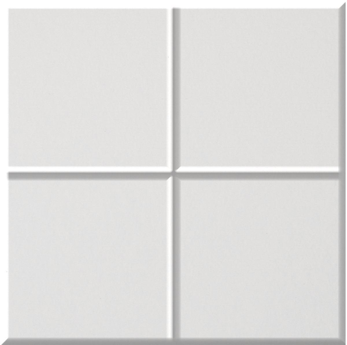 Four white square tiles arranged in a grid pattern with gray grout lines between them.