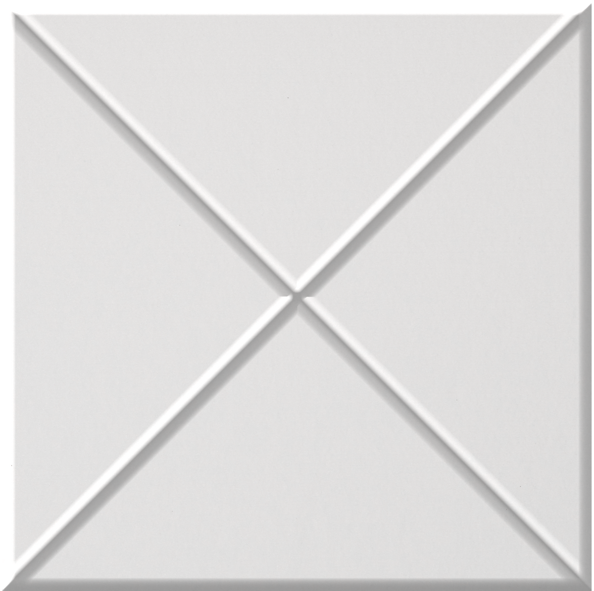 White square tile with raised cross pattern dividing surface into four triangular sections.