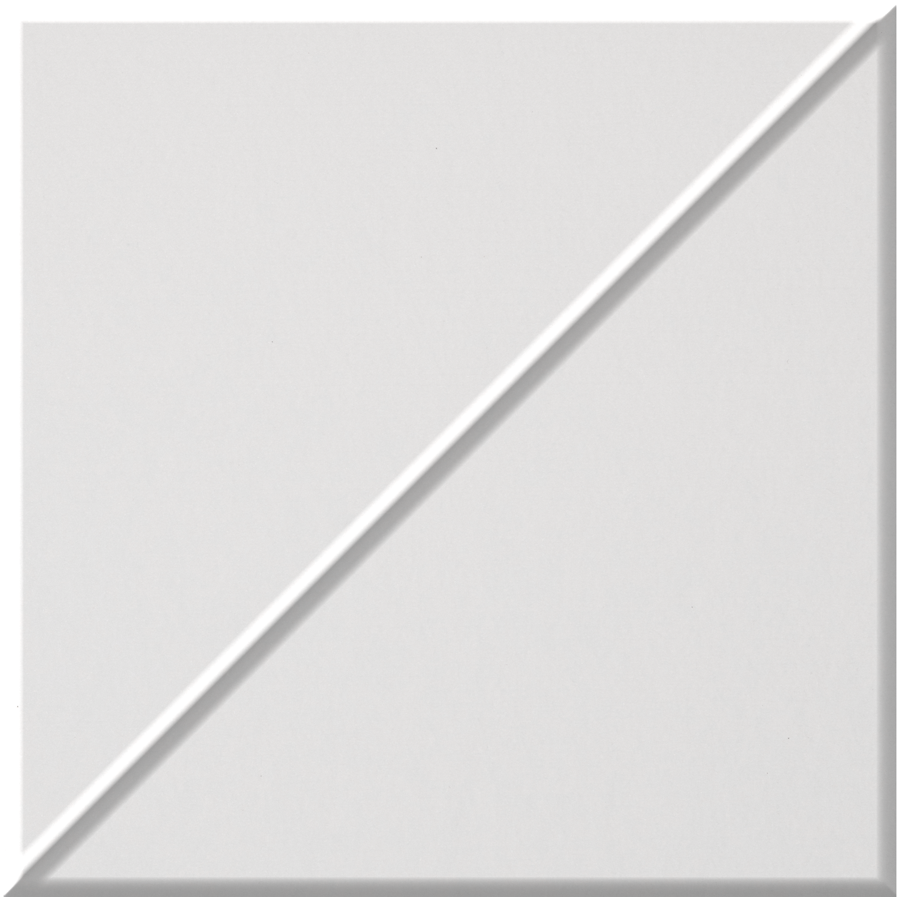 White square tile with a diagonal slash grooved from upper right to lower left corner.