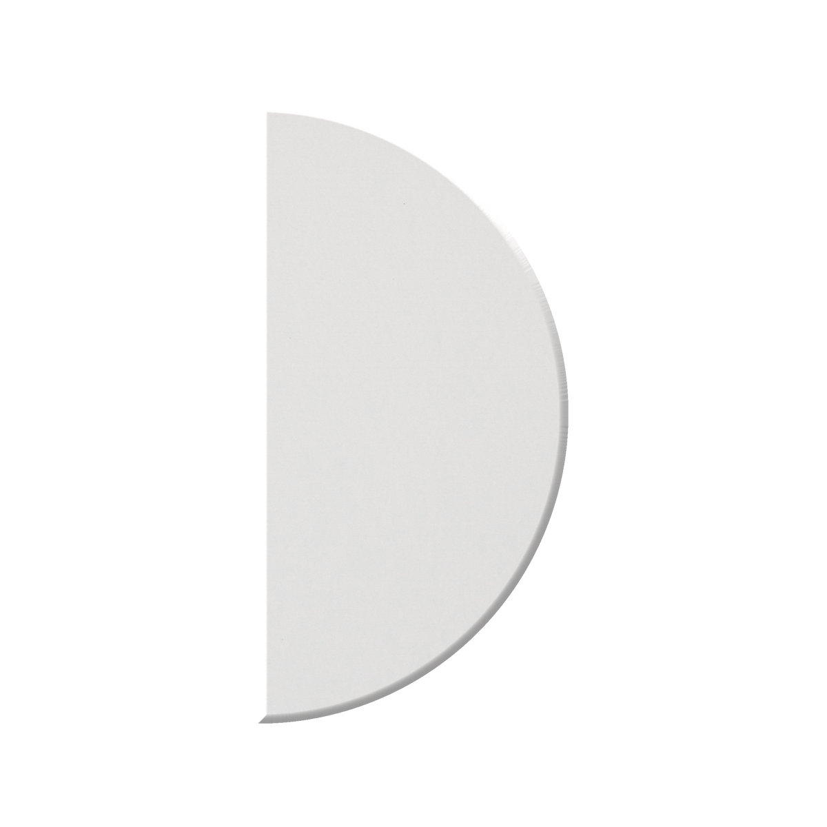 A minimalist, modern semi-circular wall mirror with a slim vertical frame on a solid white background.