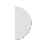 A minimalist, modern semi-circular wall mirror with a slim vertical frame on a solid white background.