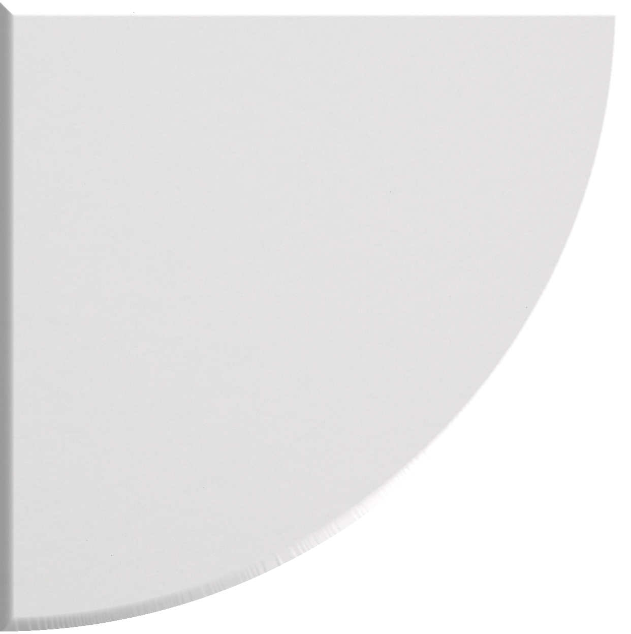 White quarter circle tile with curved edge and straight edges on light background.
