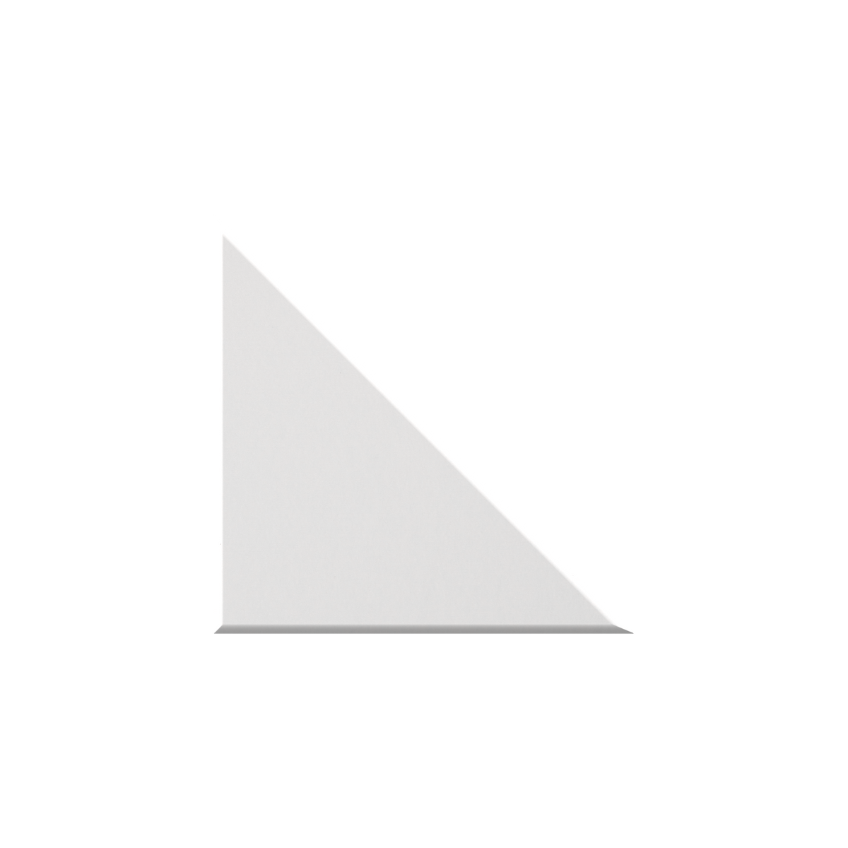A minimalist white triangular wall art piece with a subtle gray shadow along the bottom edge, set against a solid white background.