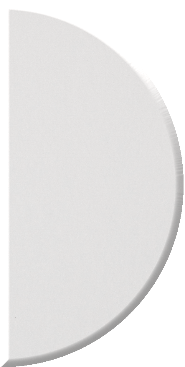 White half-circle tile with curved edge and flat straight edge.