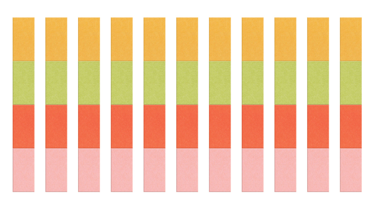A Felt Right Wall Art design in shades of pink, orange, green, and yellow creating stripe pattern along a wall.