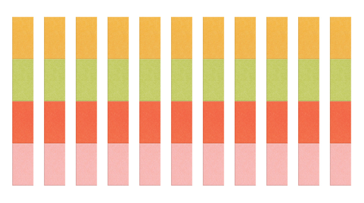 A Felt Right Wall Art design in shades of pink, orange, green, and yellow creating stripe pattern along a wall.