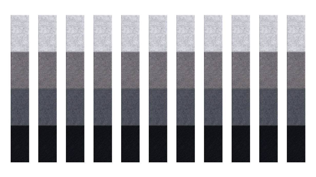 A Felt Right wall art design in shades of grey creating vertical columns in a grey ombre along a wall.
