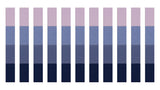 A Felt Right wall art design in vertical columns along a wall in shades of blue and purple