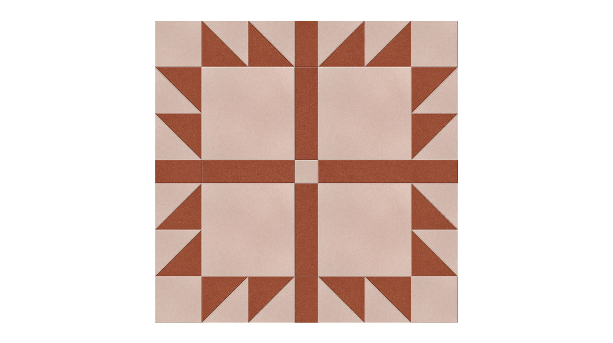 Felt Right Bears Paw quilt design in dark red and cream displayed in a bedroom or craft room