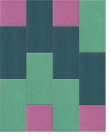 Geometric color-block design with pink, teal, and mint green rectangular sections arranged in asymmetrical pattern.