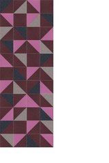 Geometric patchwork pattern with burgundy, pink, gray, and charcoal triangles arranged in repeating diamond motifs.