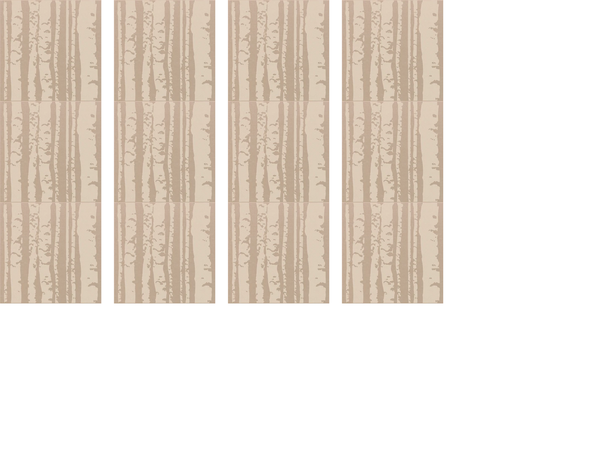 Beige cashmere fabric with vertical birch tree stripe pattern printed throughout.