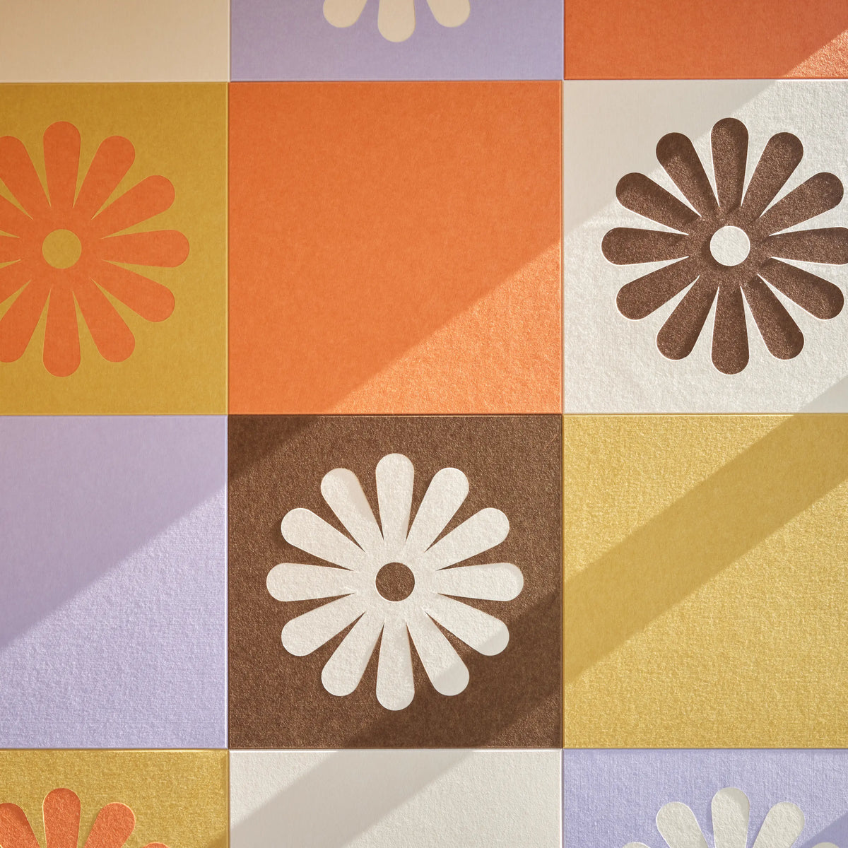 Custom daisy and sun rays felt mural