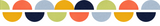 Repeating pattern of colorful semicircles in yellow, navy, coral, sage green, and blue arranged in two rows.