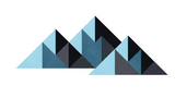 Abstract geometric design featuring overlapping triangles in light blue, dark blue, charcoal, and black tones.
