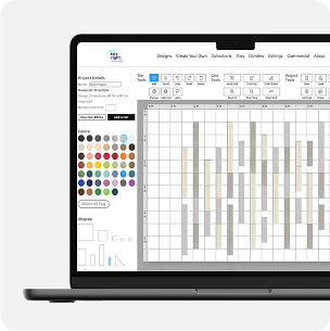Laptop displaying a design software interface with color swatches and chart on a white background