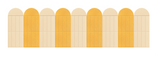 Repeating pattern of cream and yellow arched doorways with vertical paneling.