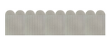 Sage green matte scallop wainscoting panel with vertical planks and curved topped edges.