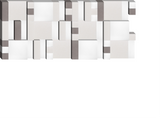 Abstract geometric design with overlapping white and gray rectangular blocks in three-dimensional arrangement.