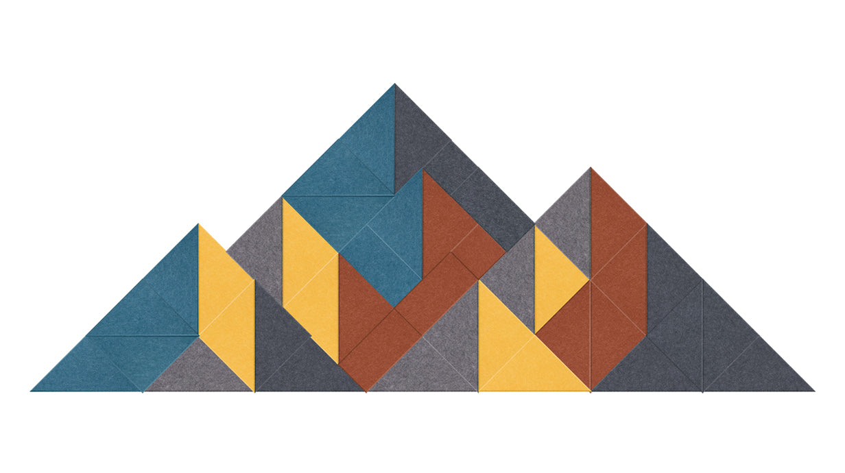A Felt Right wall design in Earth tones in the shape of a Mountain