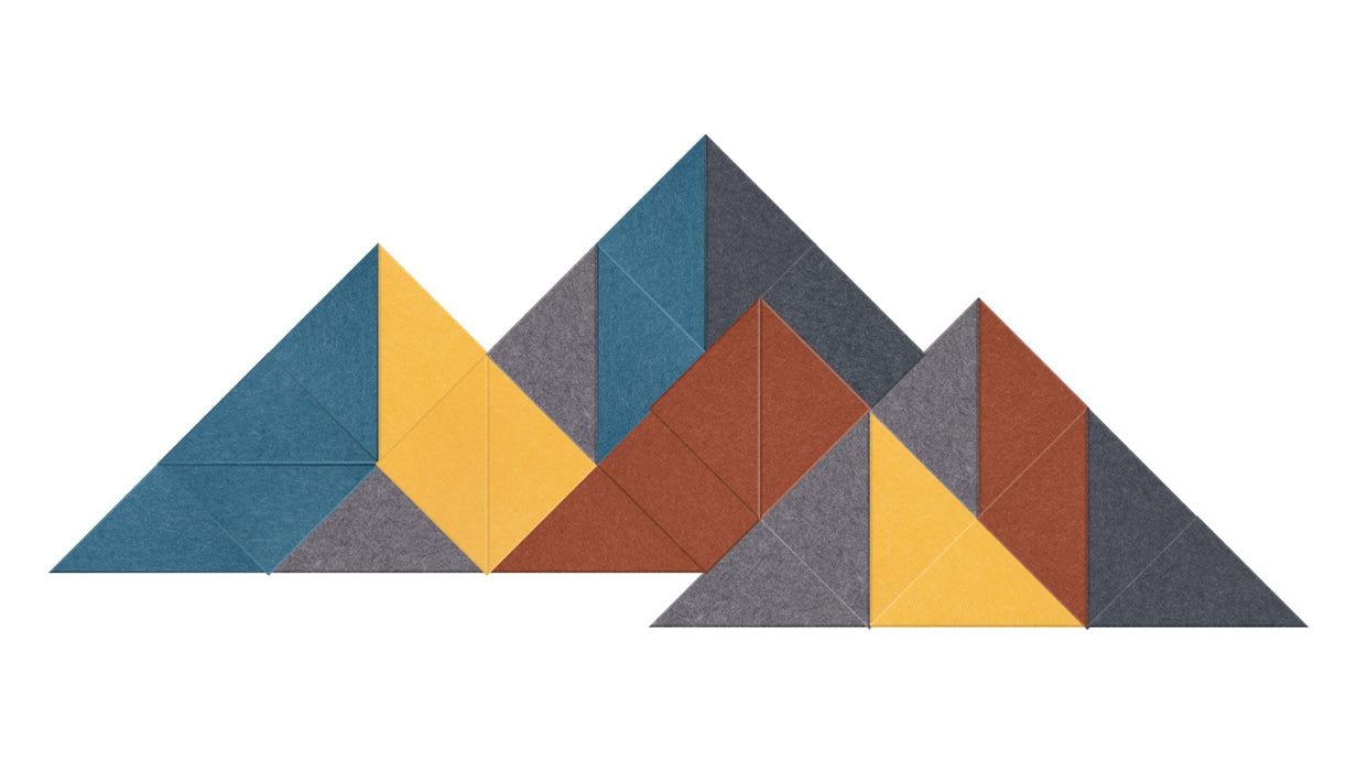 A Felt Right wall art design with earth tones of blues, yellows, reds, and greys