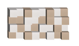Modular wall art composed of interlocking cubes in beige, white, and gray tones arranged in a checkerboard pattern.